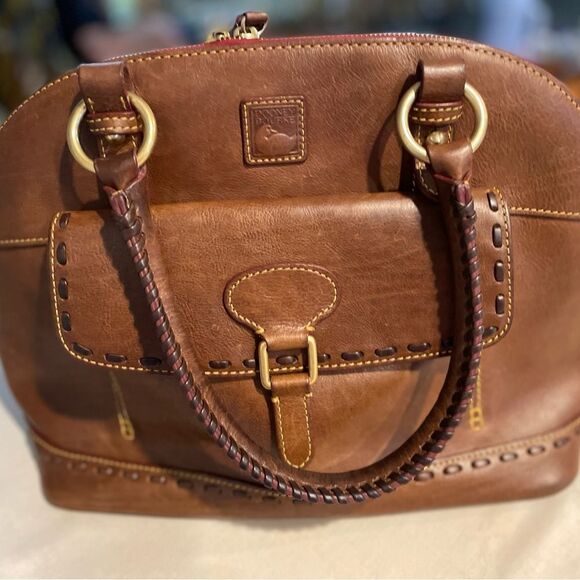 Dooney & Bourke Brown Florentine Leather Domed Satchel - Picture 1 of 11